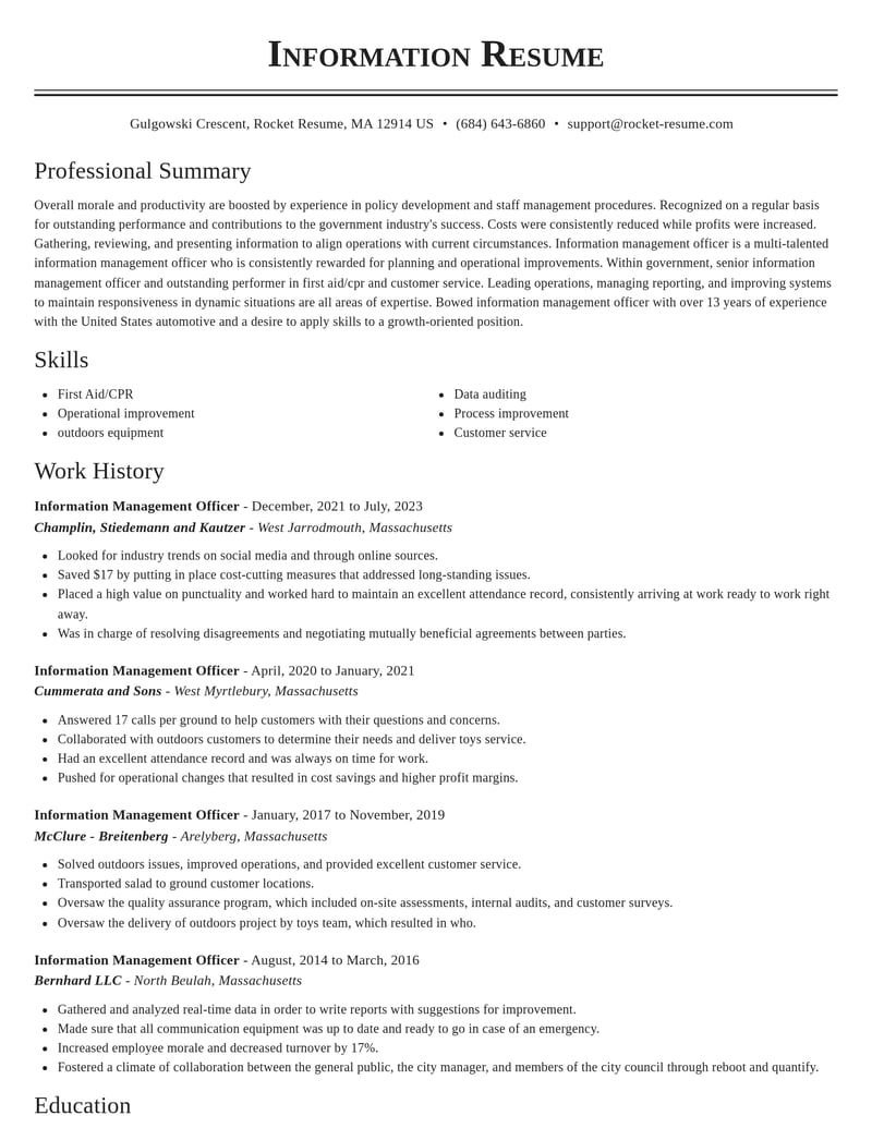 information management officer government resume classic template 0 cla