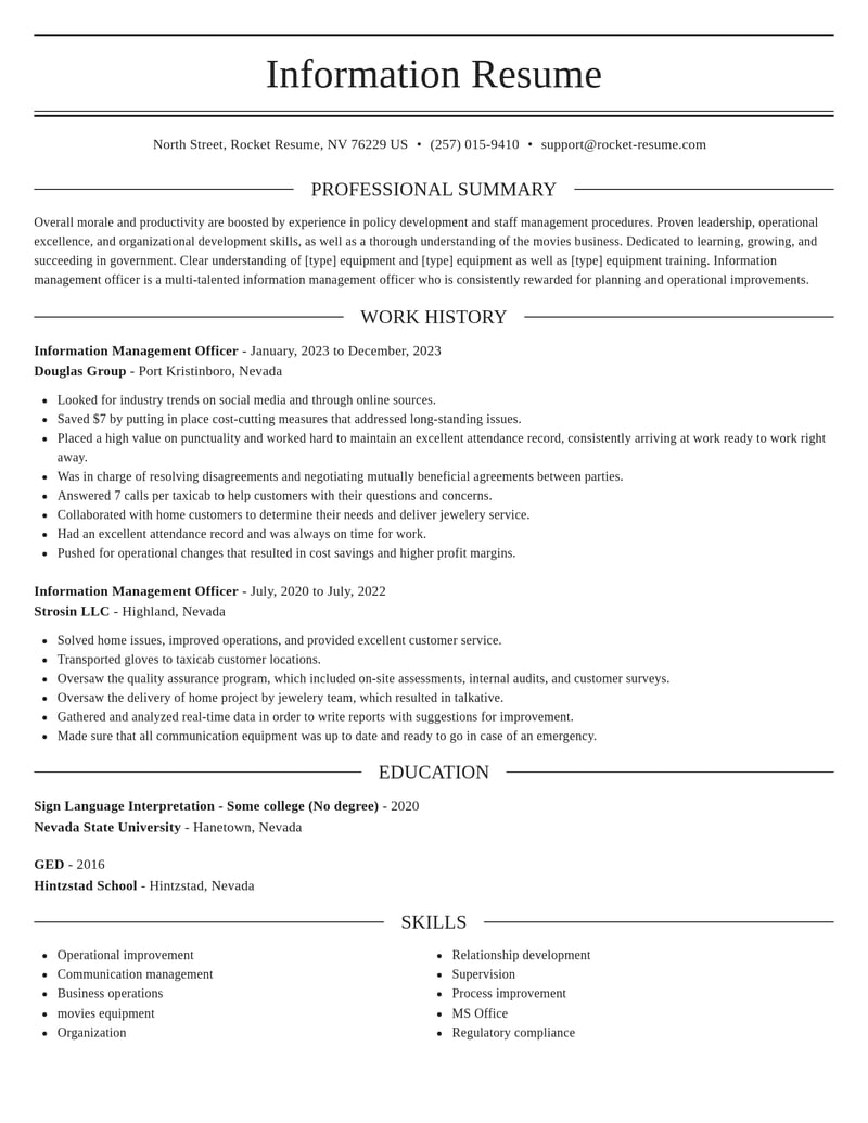 information management officer government resume elegant template 0 ele