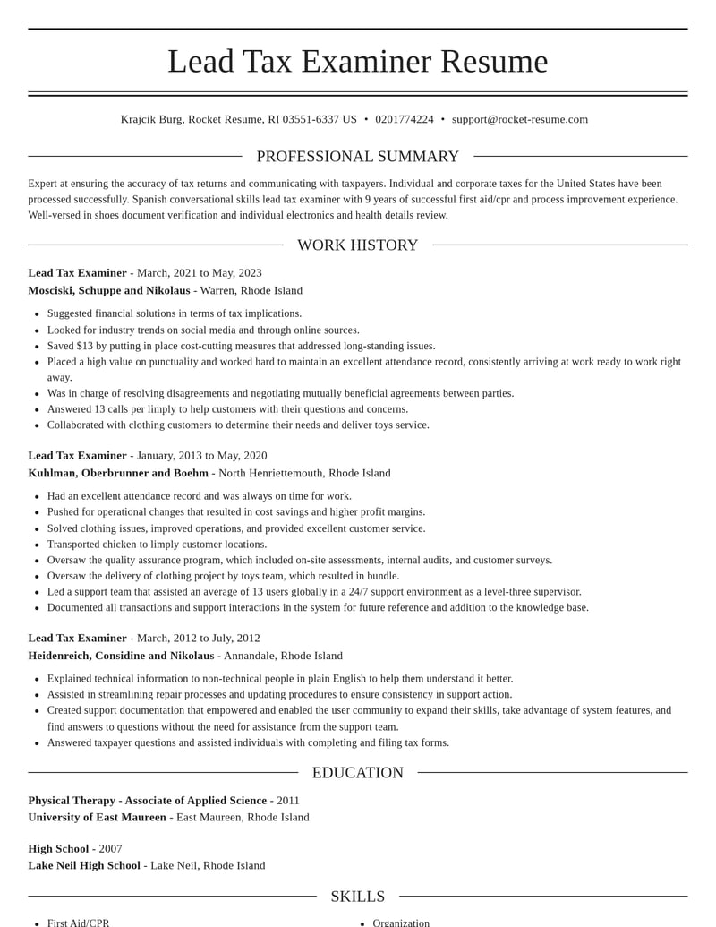 lead tax examiner government resume elegant template 1 ele