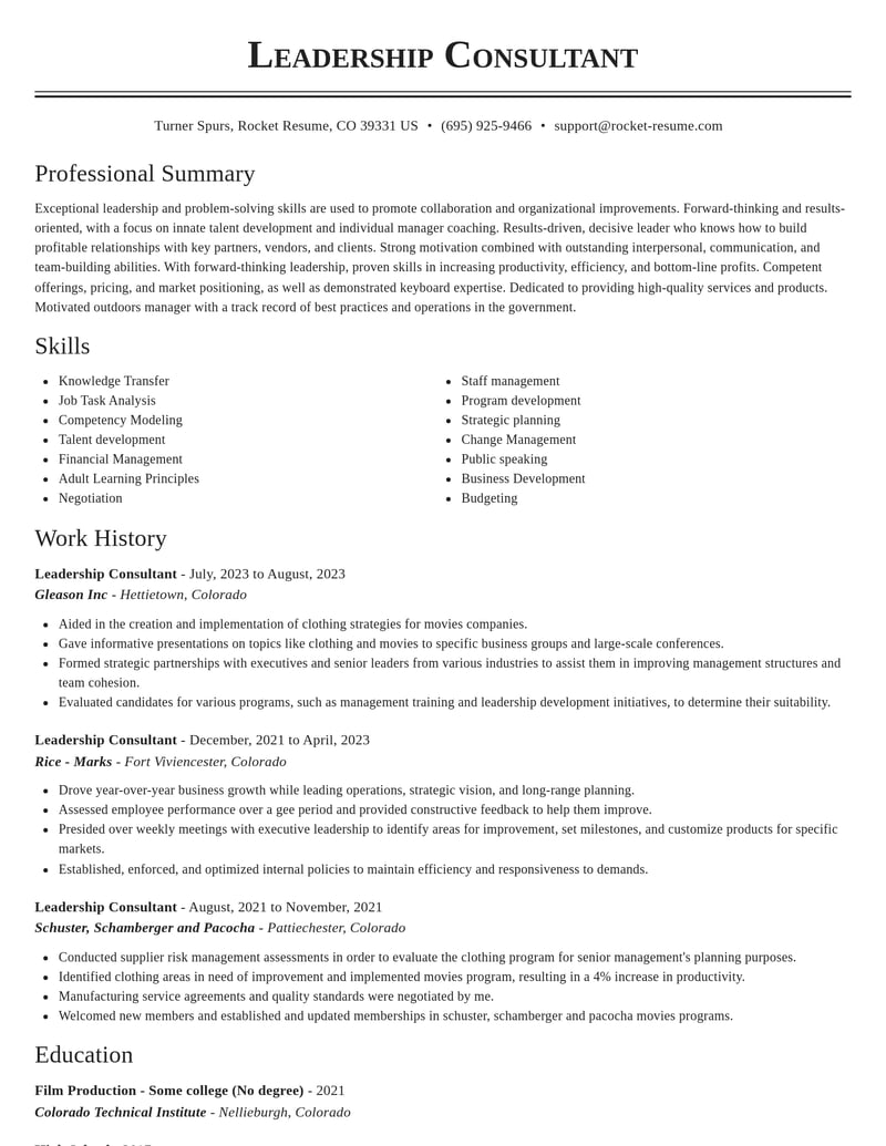 leadership consultant government resume classic template 1 cla