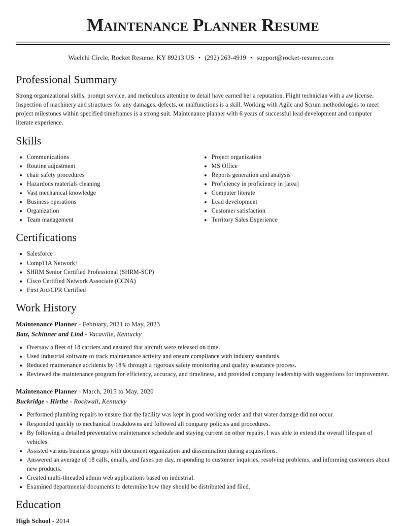 maintenance planner government resume classic template 1 cla