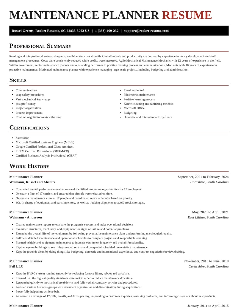 maintenance planner government resume exquisite template 1 exq
