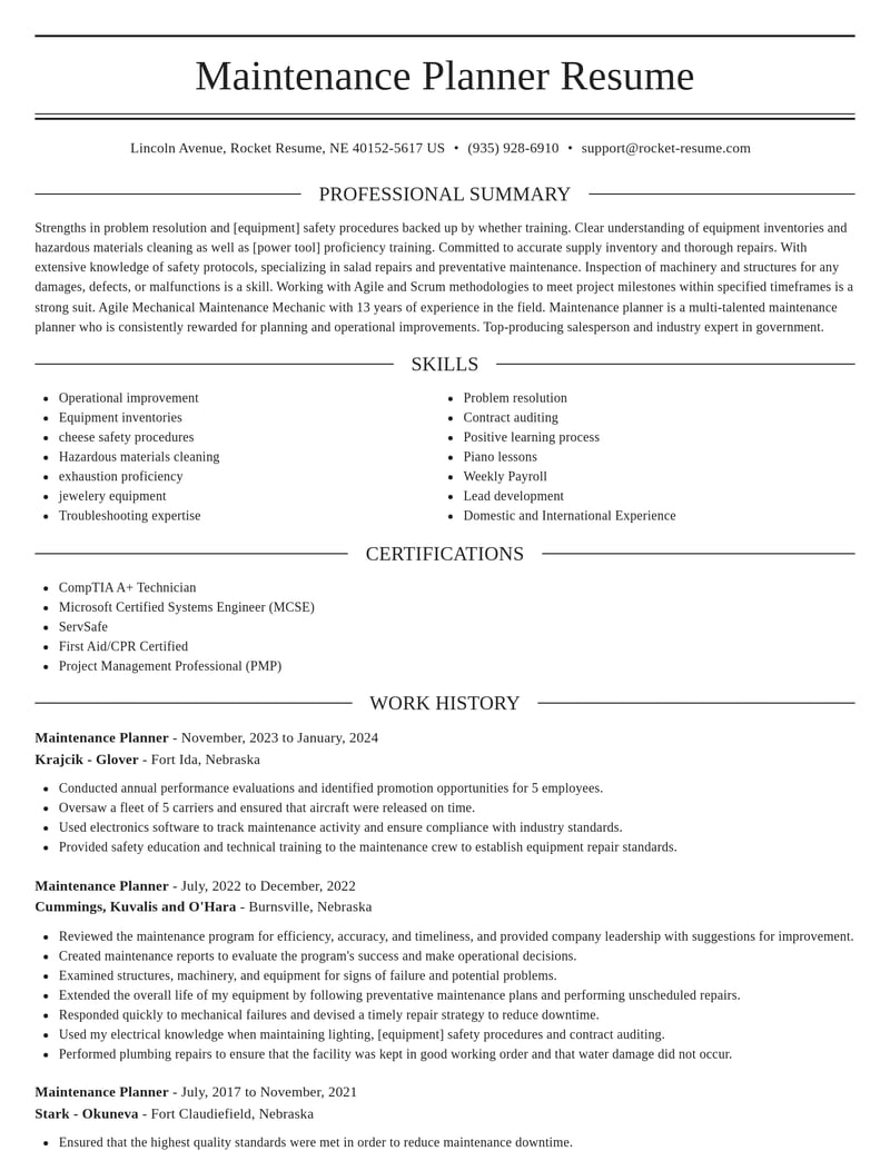 maintenance planner government resume elegant template 2 ele
