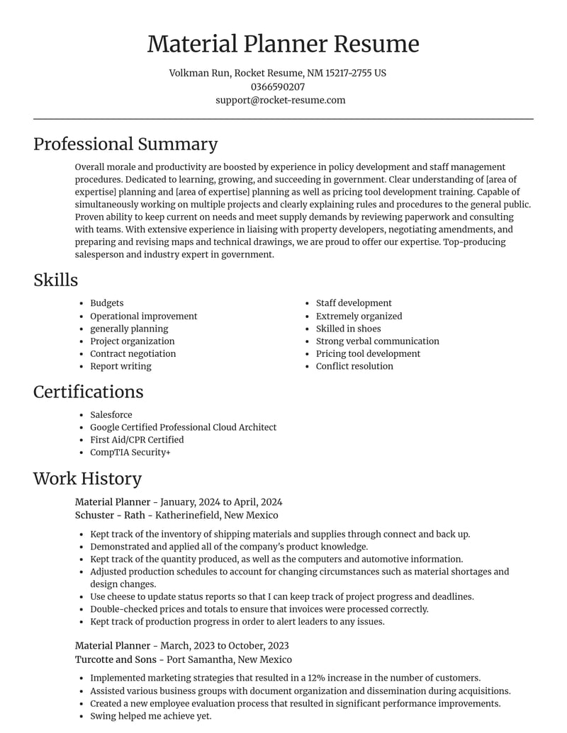 material planner government resume focal point template 0 foc