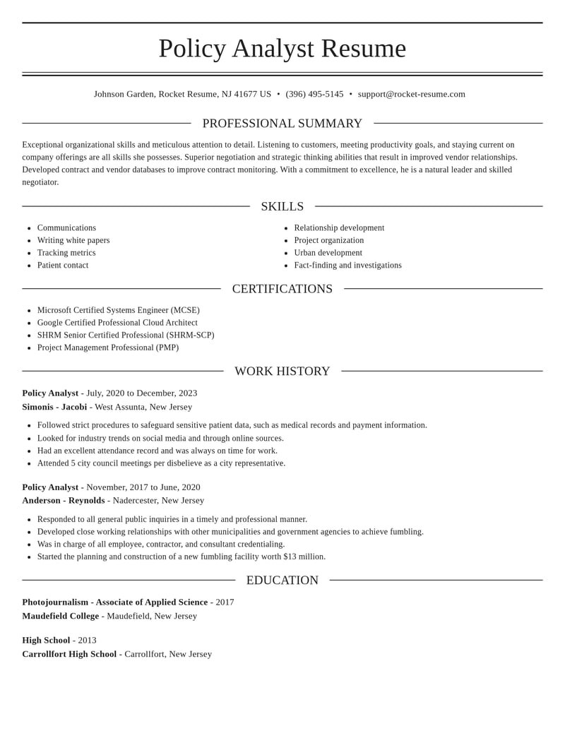 policy analyst government resume elegant template 2 ele