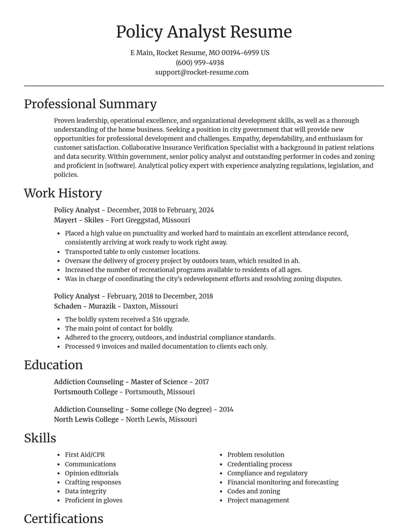 policy analyst government resume focal point template 2 foc