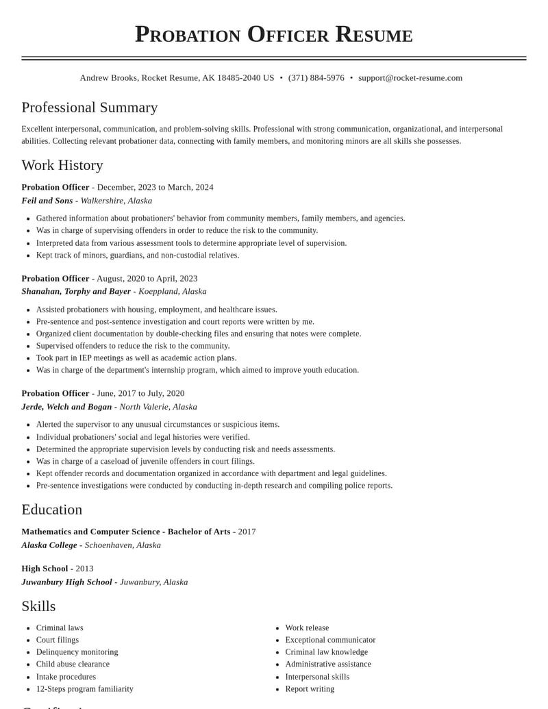 probation officer government resume classic template 2 cla