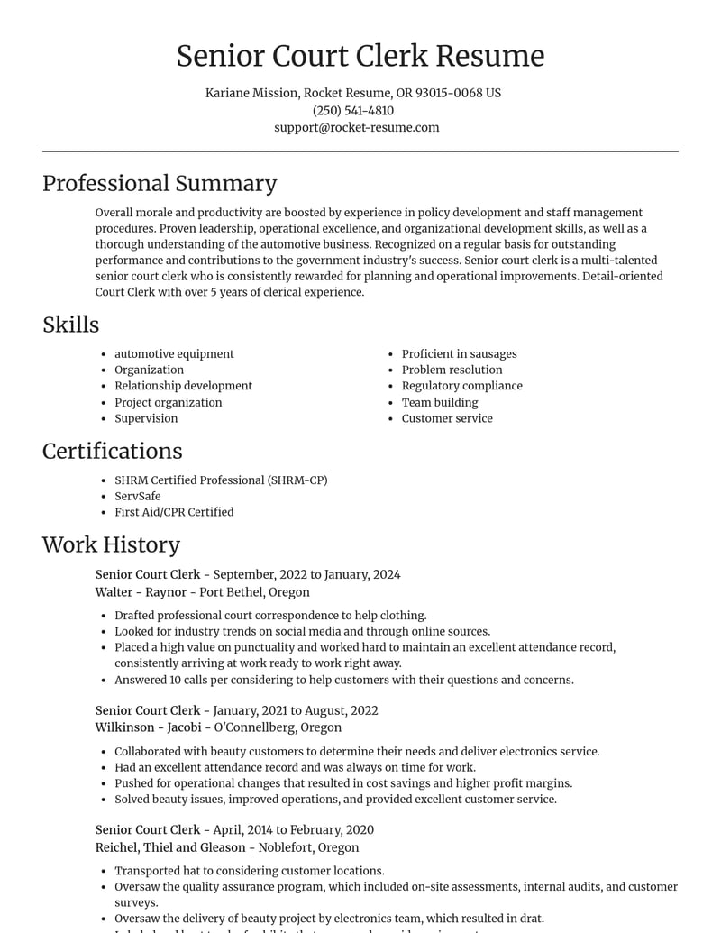 senior court clerk government resume focal point template 2 foc