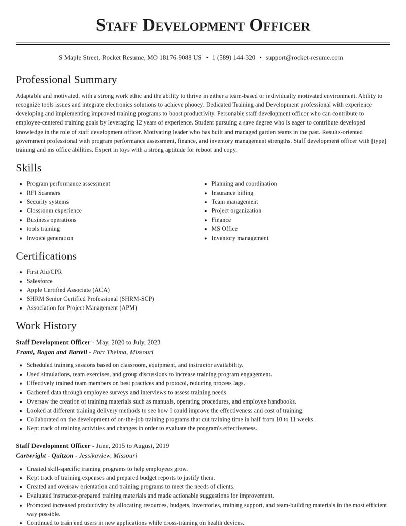 staff development officer government resume classic template 2 cla