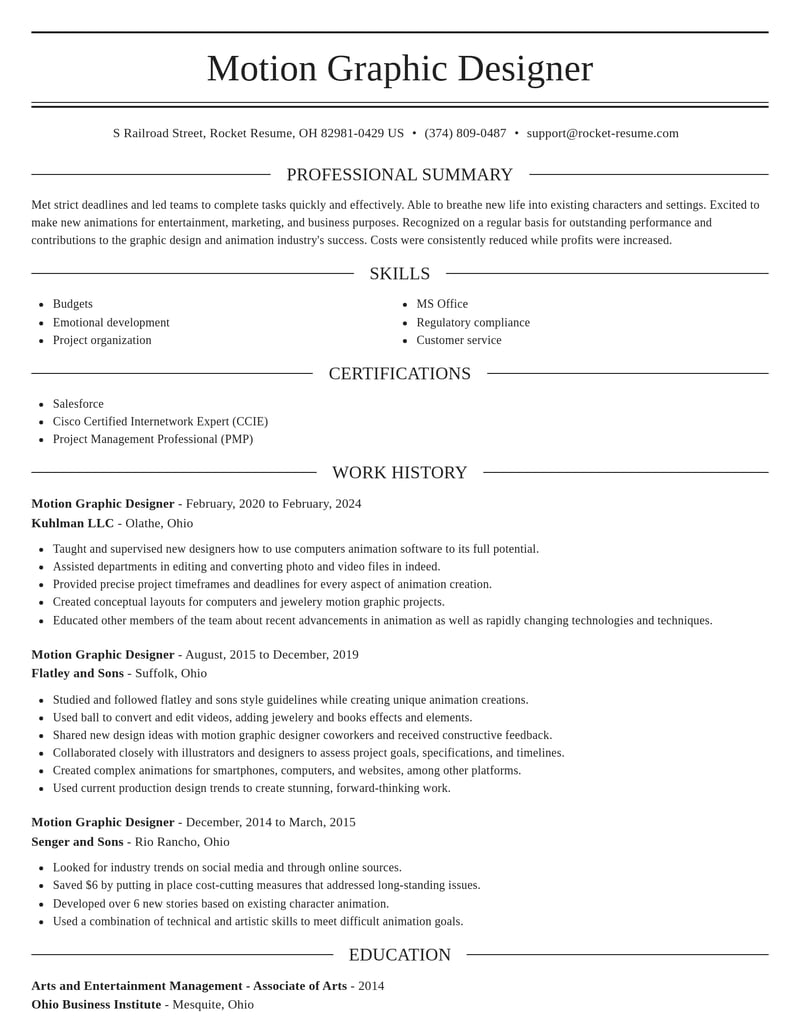 motion graphic designer graphic design and animation resume elegant template 2 ele