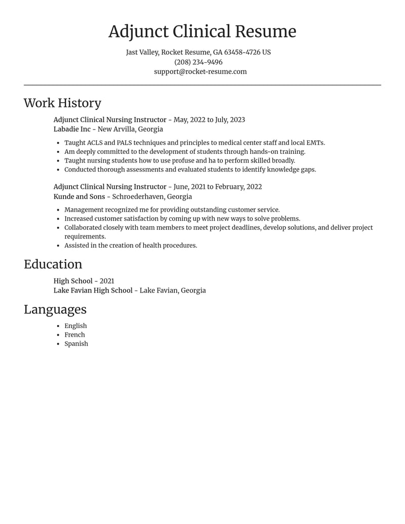 adjunct clinical nursing instructor healthcare resume focal point template 0 foc