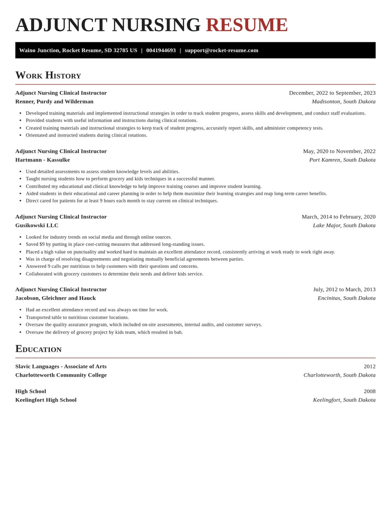 adjunct nursing clinical instructor healthcare resume exquisite template 1 exq