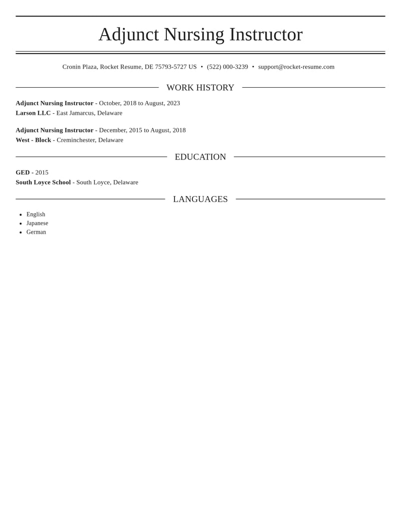 adjunct nursing instructor healthcare resume elegant template 0 ele