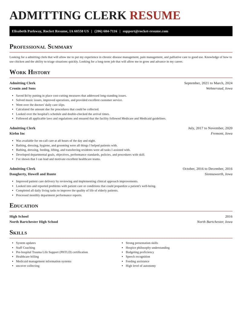 admitting clerk healthcare resume exquisite template 0 exq