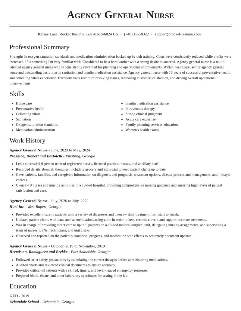agency general nurse healthcare resume classic template 1 cla