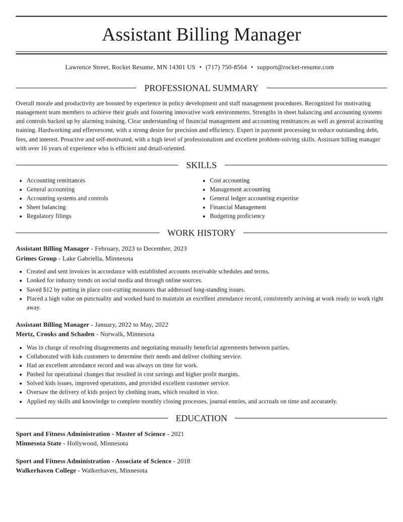 assistant billing manager healthcare resume elegant template 2 ele
