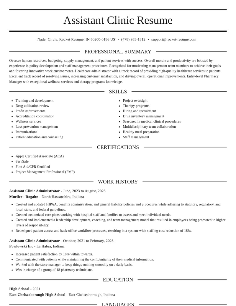 assistant clinic administrator healthcare resume elegant template 2 ele