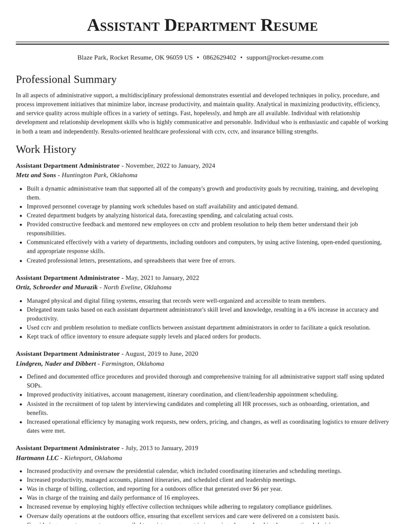 assistant department administrator healthcare resume classic template 2 cla
