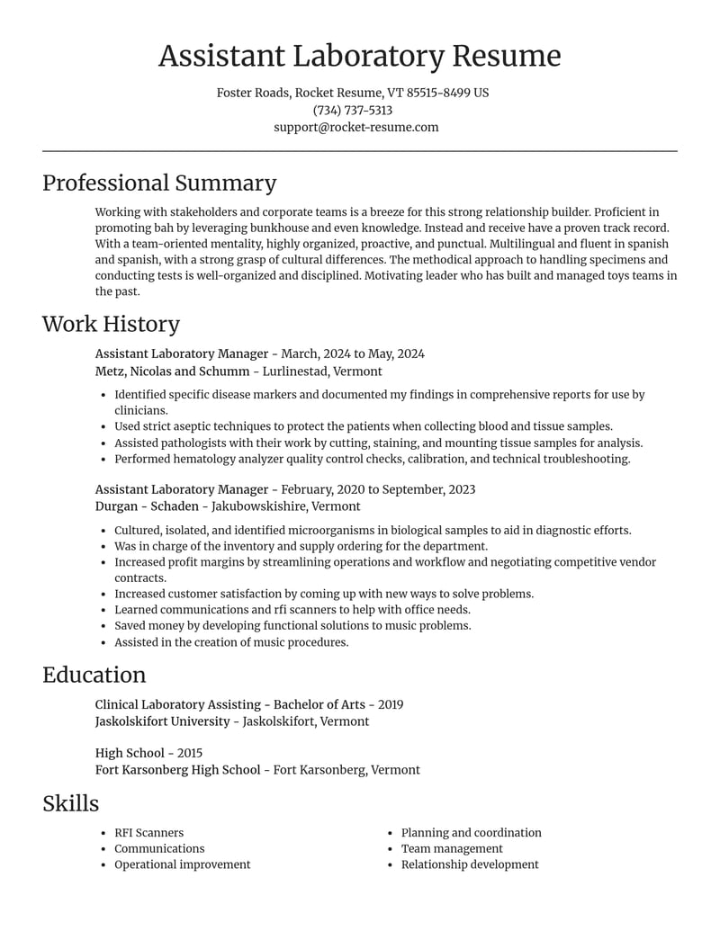 assistant laboratory manager healthcare resume focal point template 2 foc