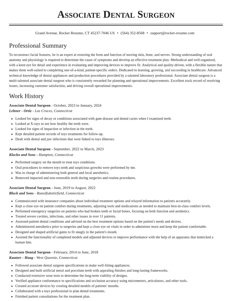 associate dental surgeon healthcare resume classic template 0 cla