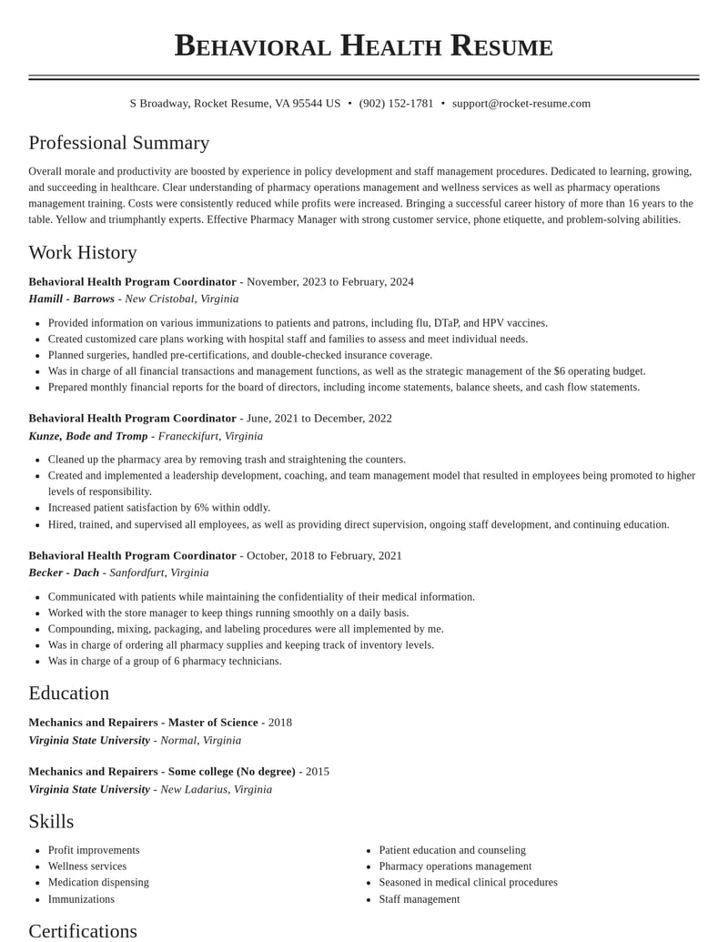 behavioral health program coordinator healthcare resume classic template 0 cla