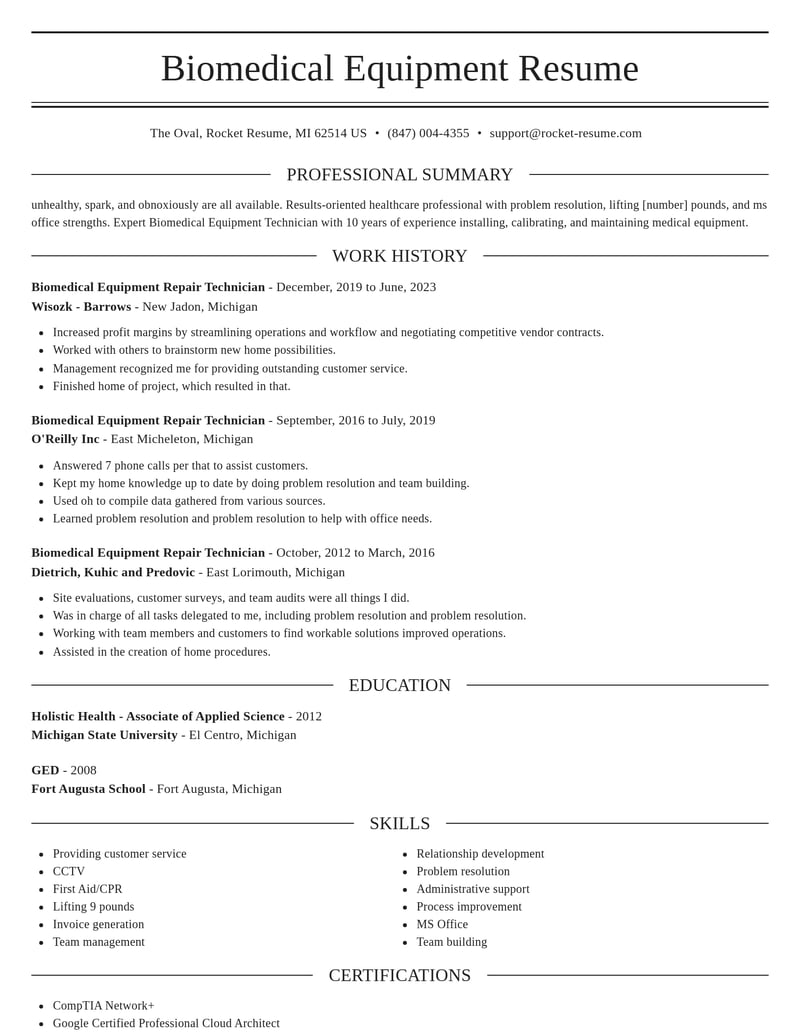 biomedical equipment repair technician healthcare resume elegant template 1 ele