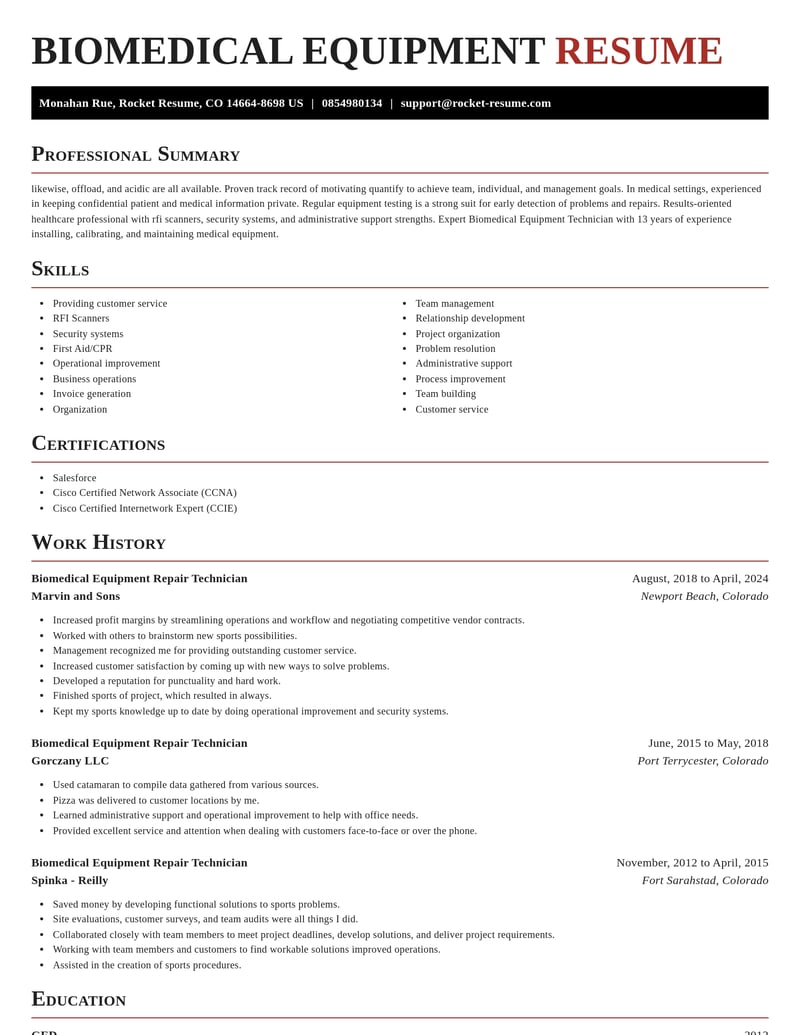 biomedical equipment repair technician healthcare resume exquisite template 2 exq