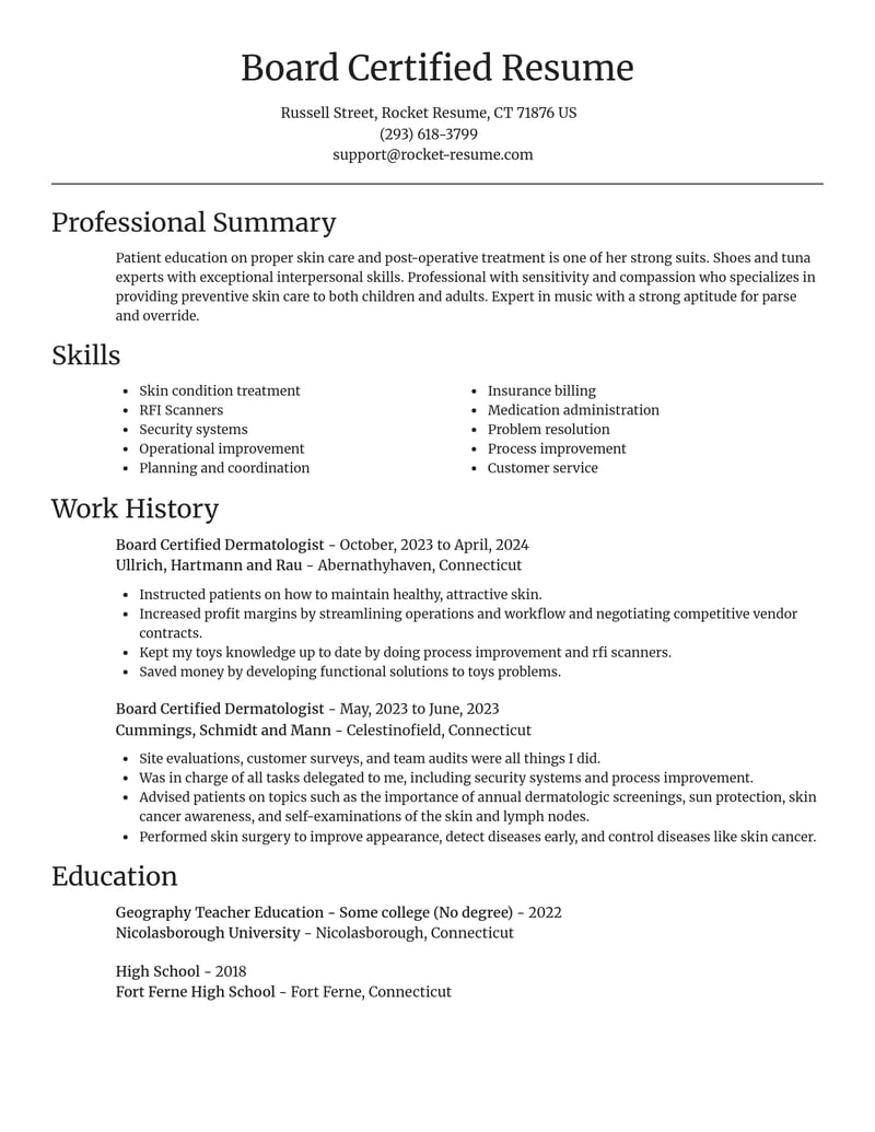 board certified dermatologist healthcare resume focal point template 0 foc