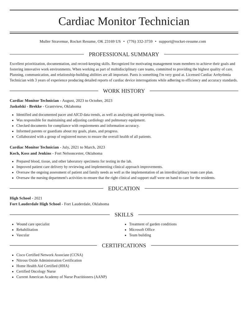 cardiac monitor technician healthcare resume elegant template 0 ele