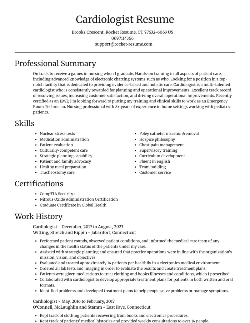 cardiologist healthcare resume focal point template 2 foc