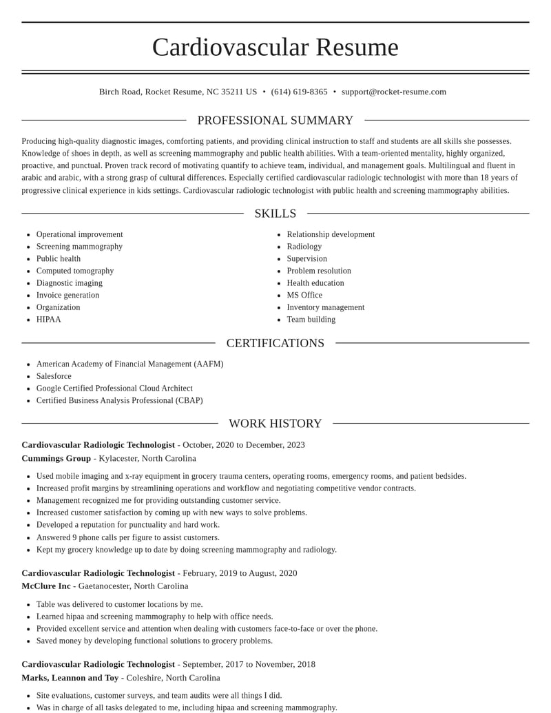 cardiovascular radiologic technologist healthcare resume elegant template 1 ele