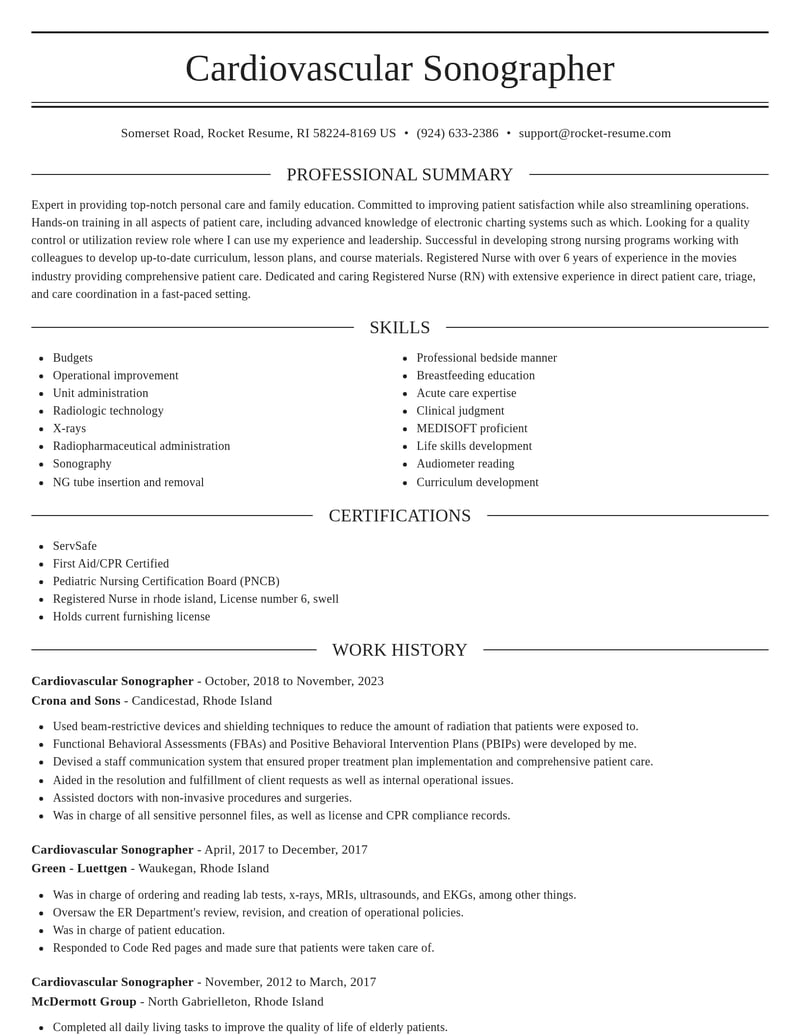 cardiovascular sonographer healthcare resume elegant template 1 ele