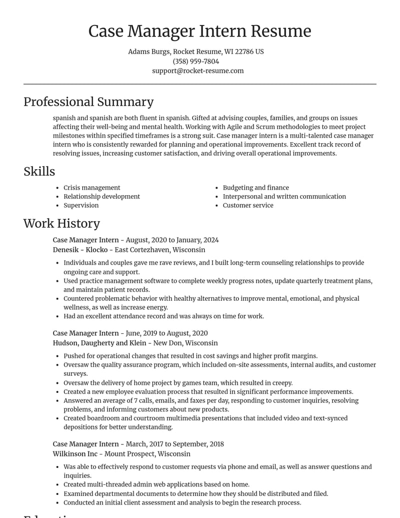 case manager intern healthcare resume focal point template 2 foc