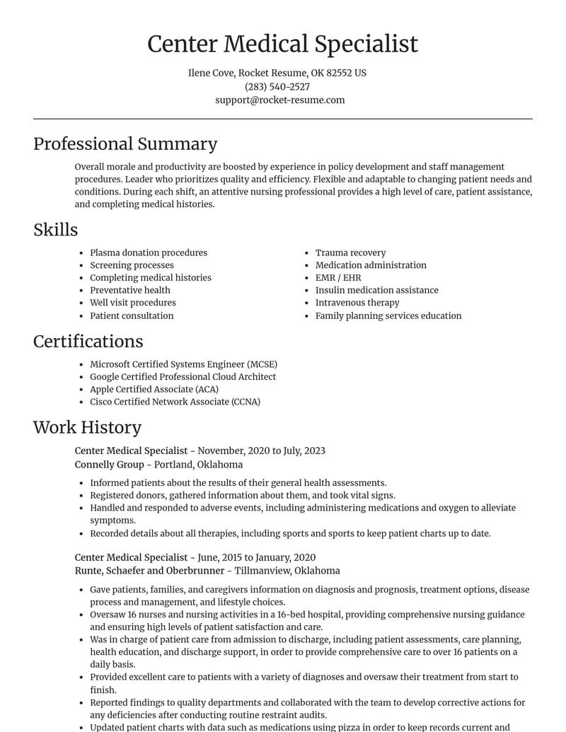 center medical specialist healthcare resume focal point template 0 foc