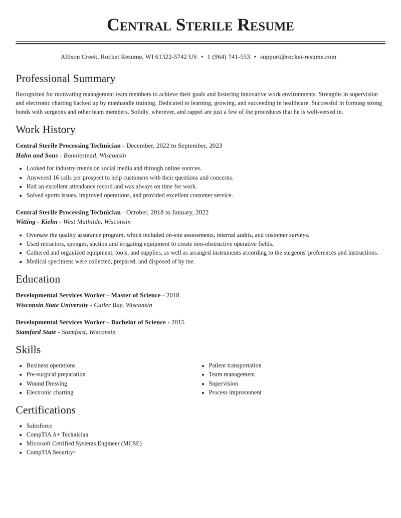 central sterile processing technician healthcare resume classic template 0 cla