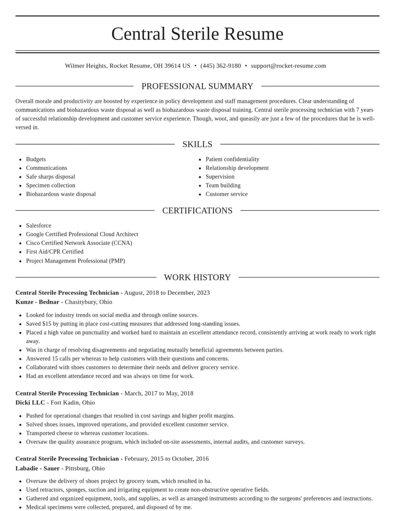 central sterile processing technician healthcare resume elegant template 1 ele