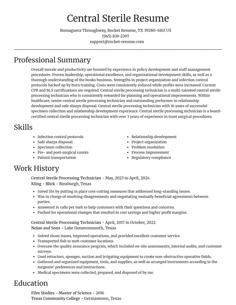 central sterile processing technician healthcare resume focal point template 1 foc