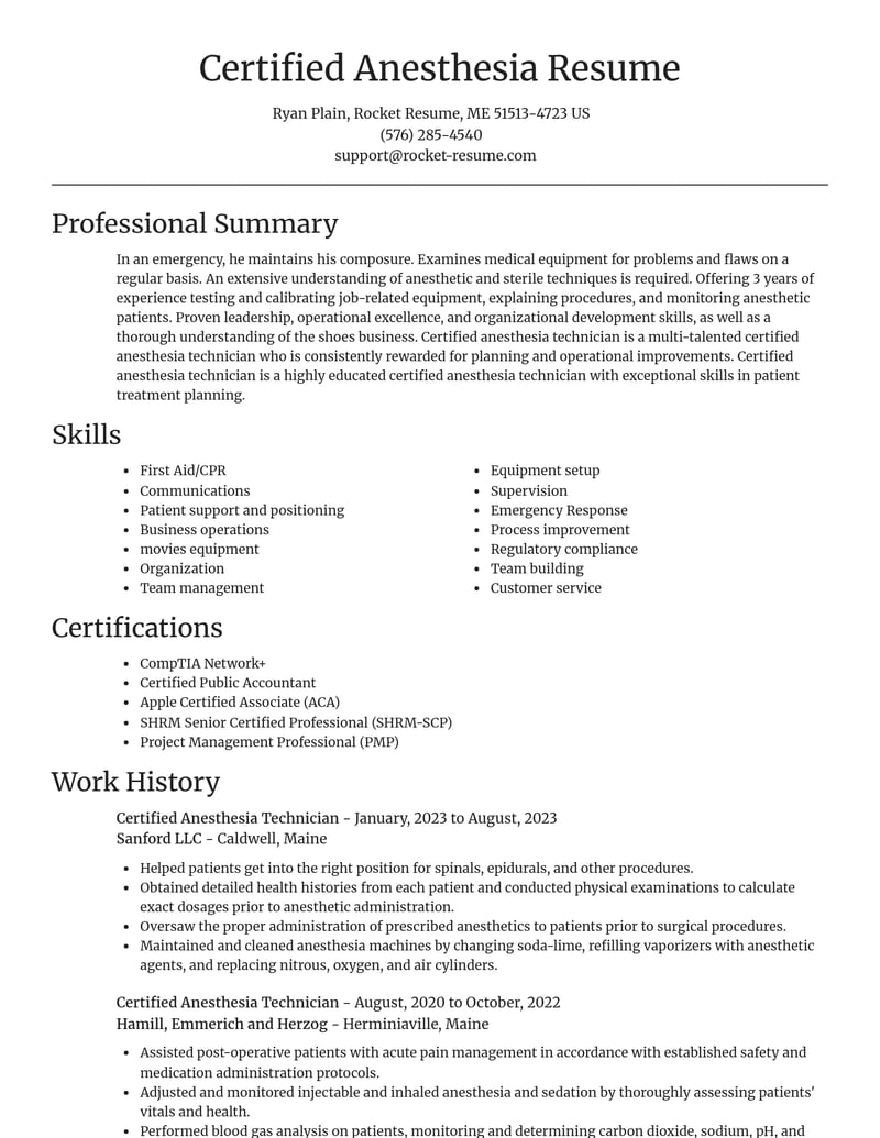 certified anesthesia technician healthcare resume focal point template 1 foc