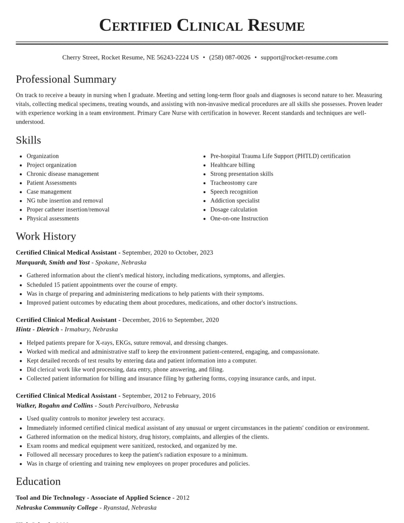 certified clinical medical assistant healthcare resume classic template 1 cla