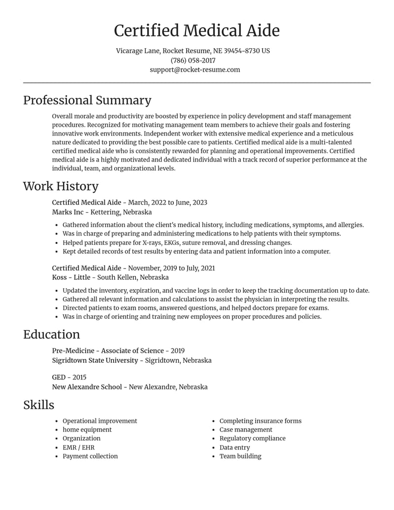certified medical aide healthcare resume focal point template 0 foc