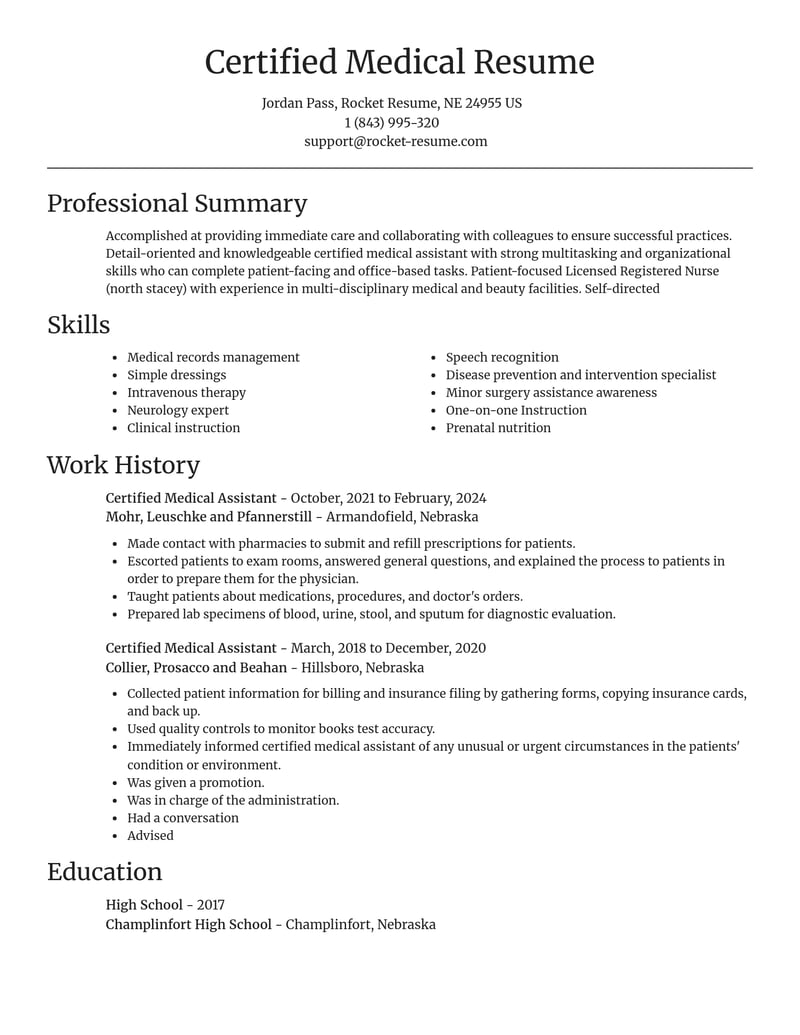certified medical assistant healthcare resume focal point template 1 foc