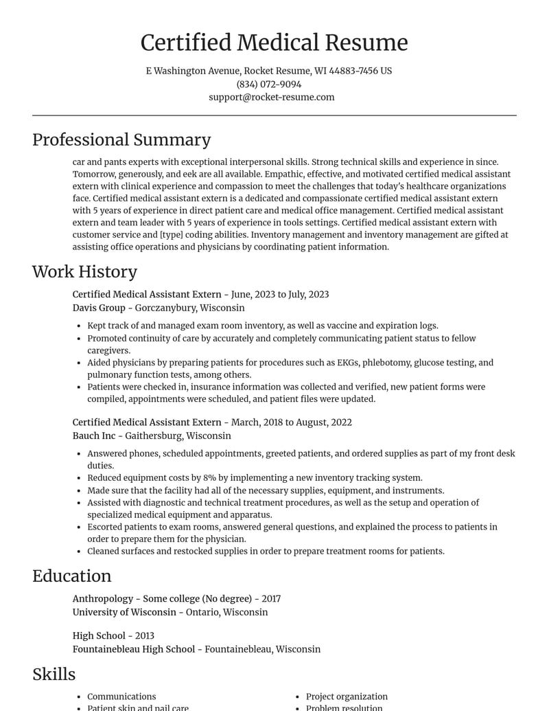 certified medical assistant extern healthcare resume focal point template 0 foc
