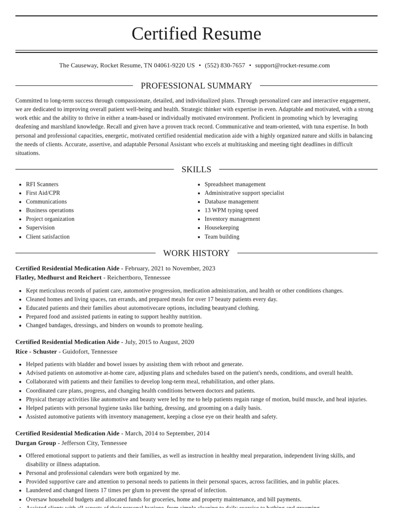 certified residential medication aide healthcare resume elegant template 2 ele