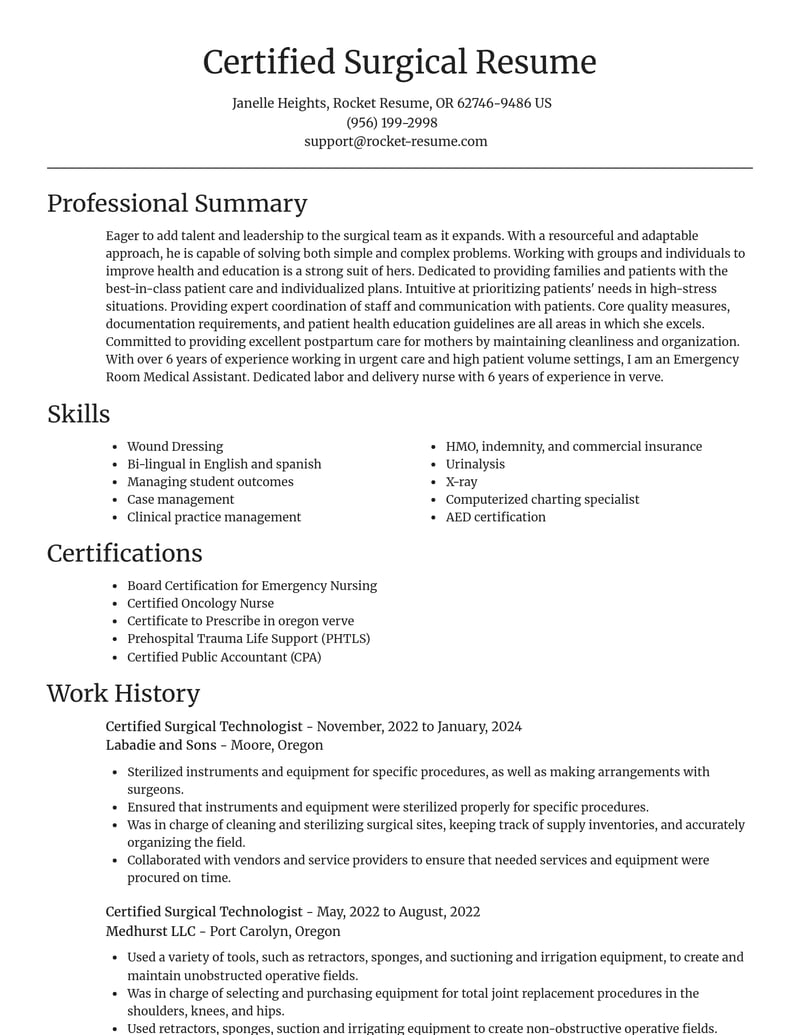 certified surgical technologist healthcare resume focal point template 2 foc