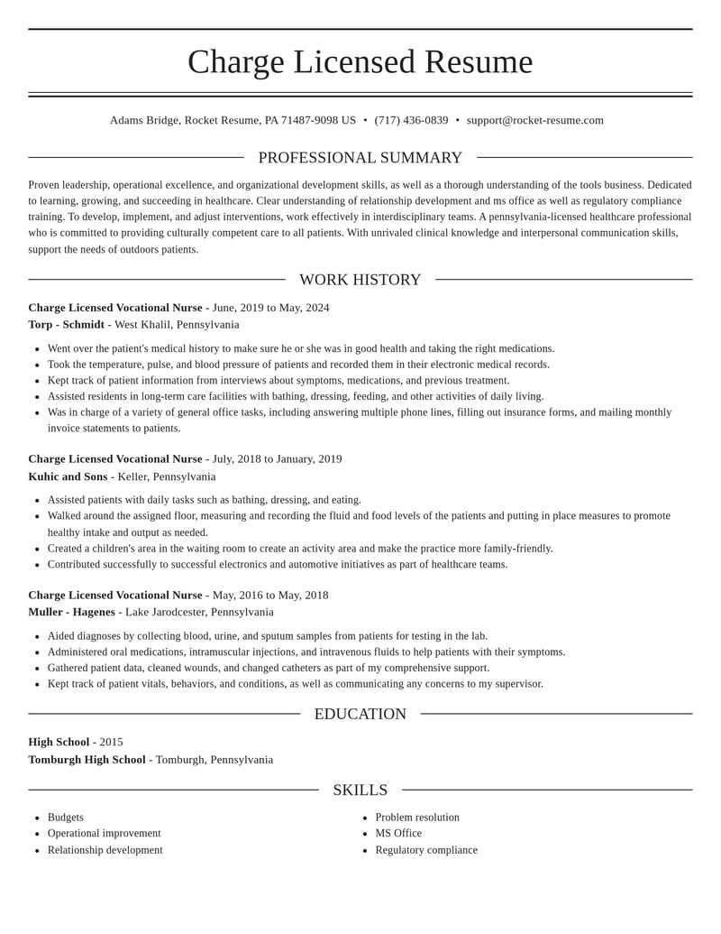 charge licensed vocational nurse healthcare resume elegant template 1 ele
