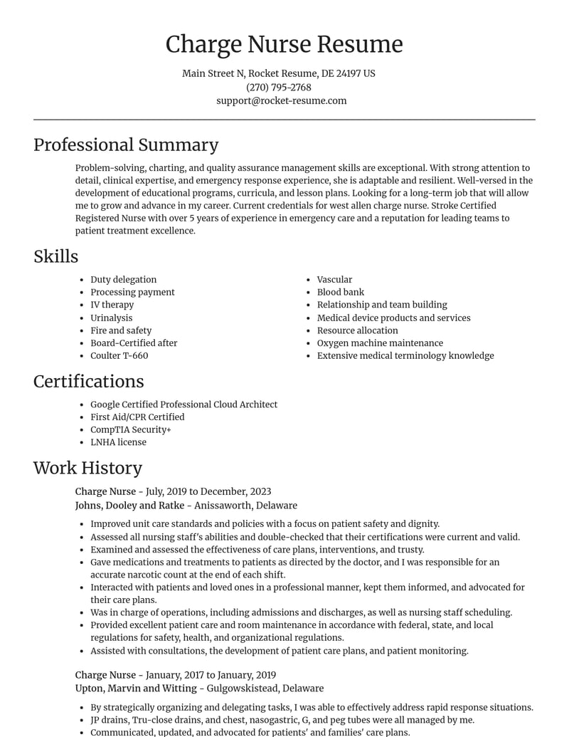 charge nurse healthcare resume focal point template 2 foc