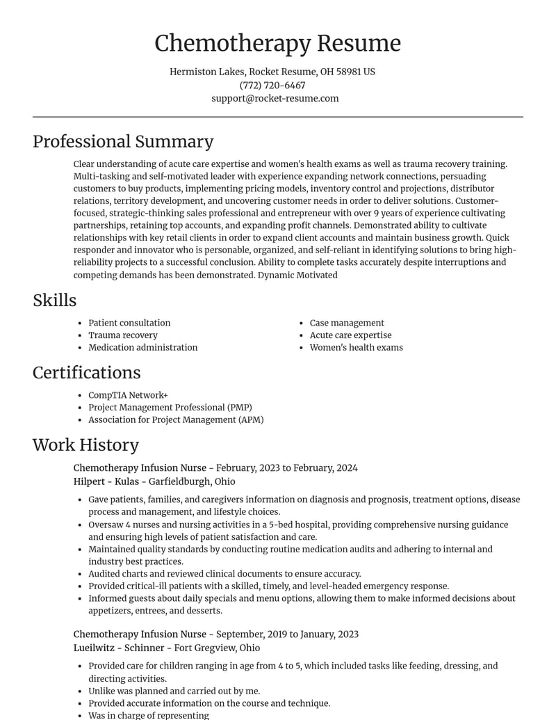 chemotherapy infusion nurse healthcare resume focal point template 0 foc
