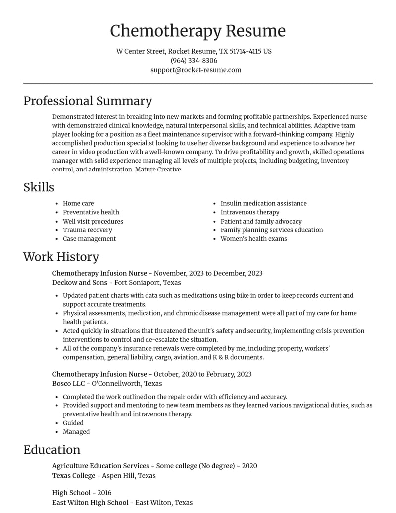 chemotherapy infusion nurse healthcare resume focal point template 1 foc