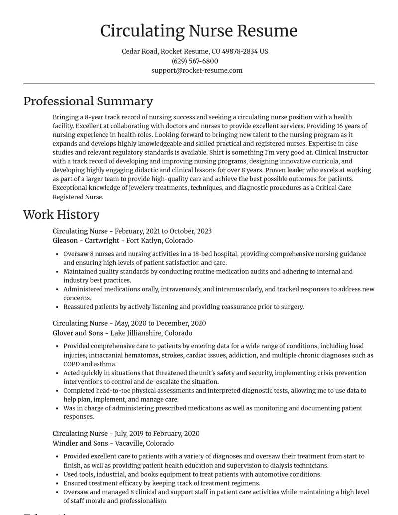circulating nurse healthcare resume focal point template 2 foc