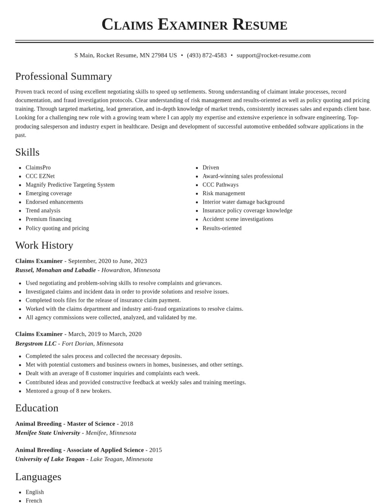claims examiner healthcare resume classic template 1 cla